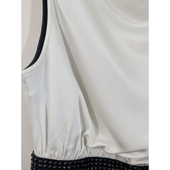 ST. JOHN Santana Knit Dress Sleeveless Embellished Waist Color Block Black Sz 12 - Picture 6 of 12